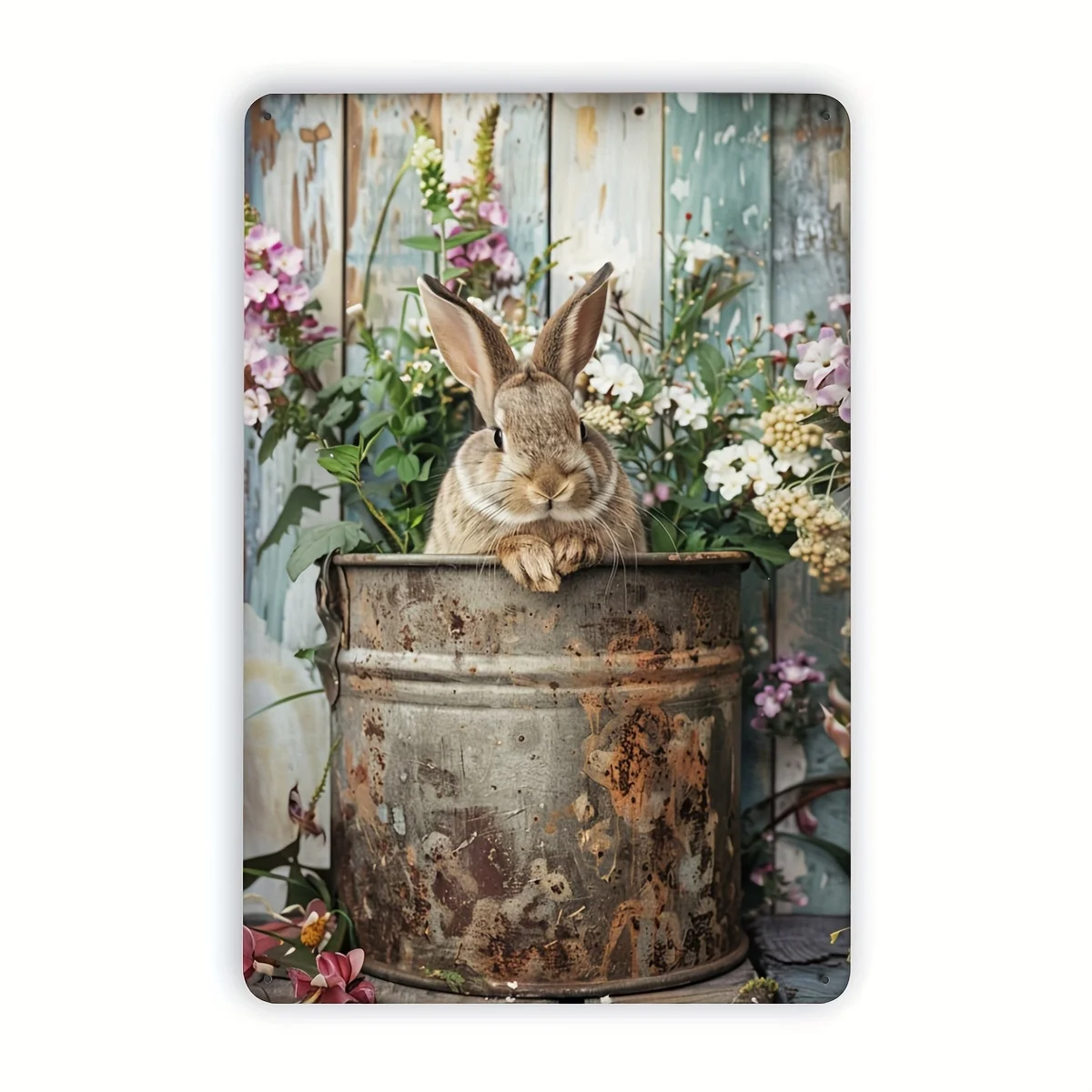 Vintage Bunny Rabbit Metal Tin Sign, Foil Engraving Wall Art, Rustic Iron Decor for Home, Cafe, Bar, Garage - Cute Animal Theme,