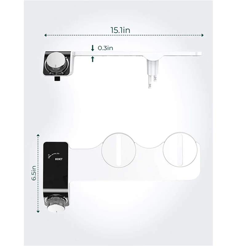 2X Bidet Toilet Seat Attachment Ultra-Thin Non-Electric Self-Cleaning Dual Nozzles Wash Cold Water Europe-AT36