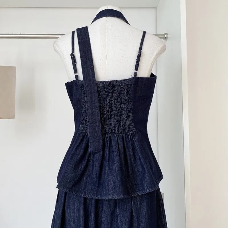 2025 Vest Jeans Set For Women Sleveless Tube Tops High Waist Pocket Denim Pants Suit Female 2025 Spring Summer Lady Bodysuit