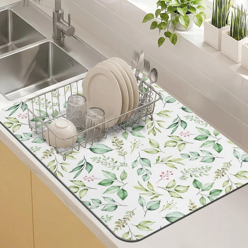 VIKAMA floral printed kitchen dishwashing mat, absorbent anti slip carpet sink side kitchen mat, home decoration
