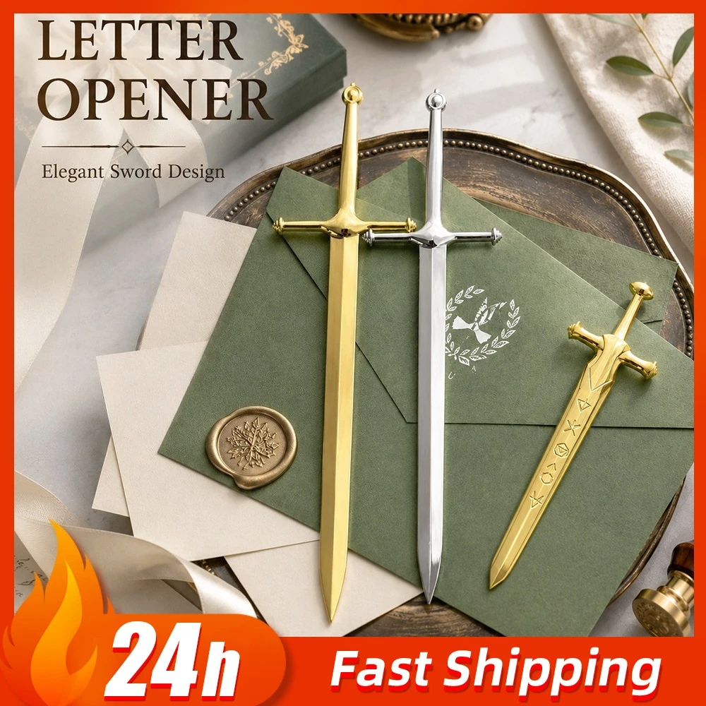 Abrecartas con Forma de Espada Medieval Europea, Estilo Vikingo, Abrecartas Excalibur para Oficina y Regalo, Cuchillo Coleccionable Decorativo para Escritorio