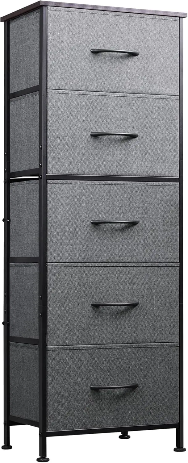 

Fabric Dresser, 5-Drawer Tall Dressers for Bedroom, Storage Dresser Organizer with Fabric Bins, Wood Top, Sturdy Steel Frame,