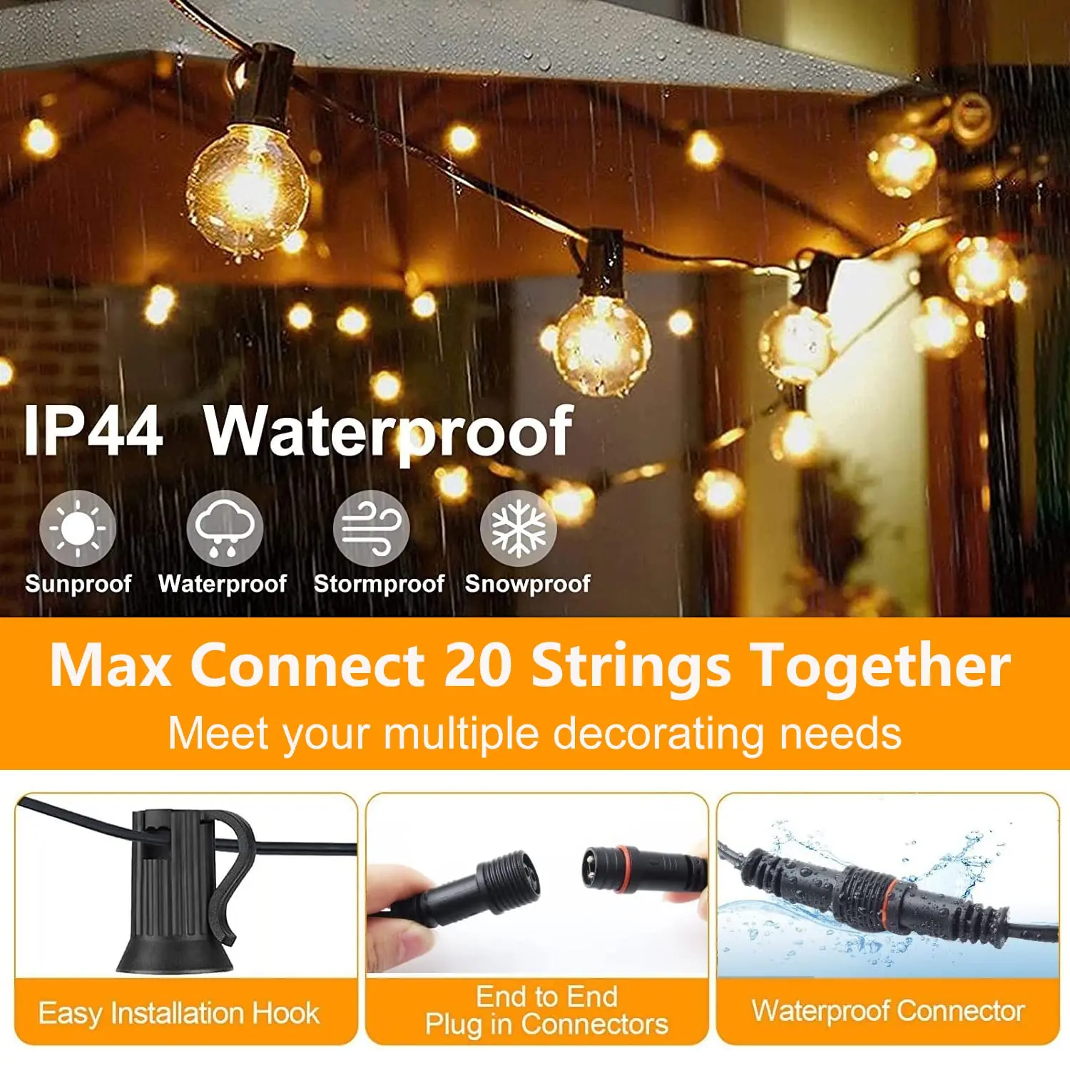 20M Shatterproof G40 Outdoor Lights Garland 220V 110V Led Light String Waterproof Connectable Christmas Garden Decorations Light