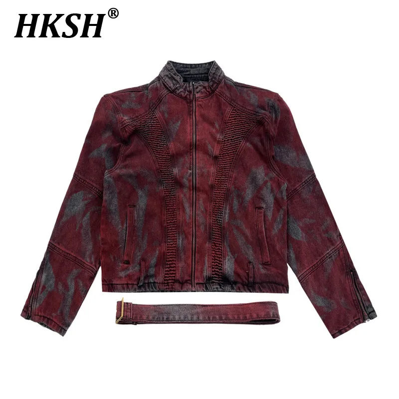 HKSH Spring Autumn New Men's Tide Punk High Street Retro Coats Vintage Waste Land Tie Dyed Wrinkled Handsome Denim Jacket HK3581