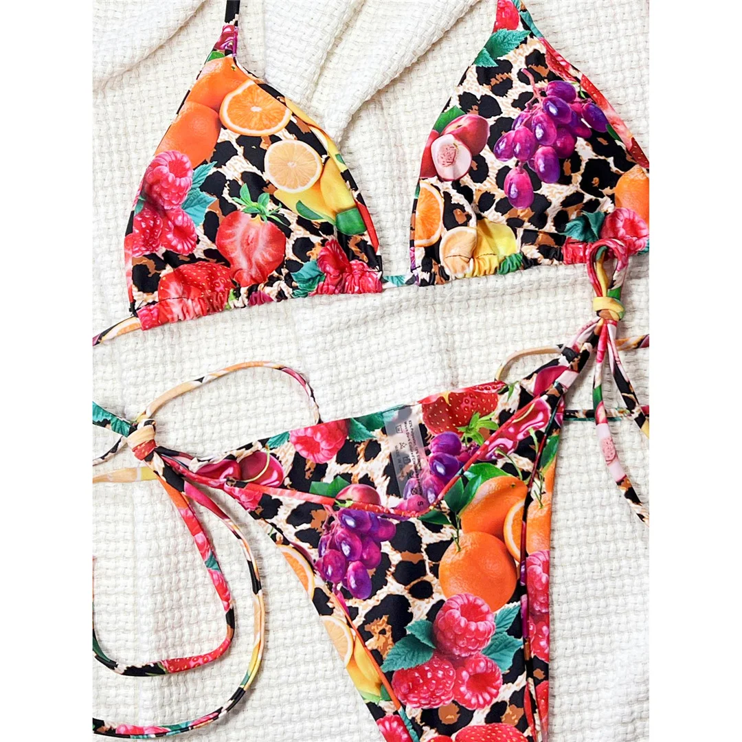 Leopard-Frucht-Halter-Bikini, Damen-Badeanzug, zweiteiliges Bikini-Set, mit Trägern, gepolstert, Badebekleidung, Badeanzug, Modell V6808. – Detail 12