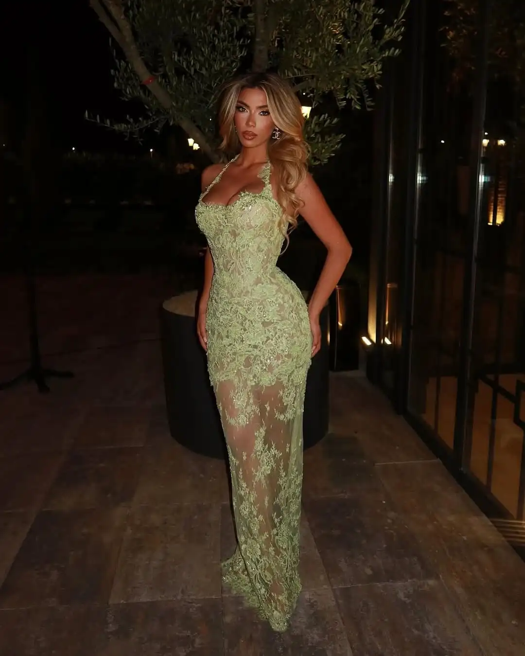 New Sexy Elegant Halter Embroidery Sweetheart Bodycon Floor Length Dress Lace Illusion Sequin Evening Prom Formal Party Dress