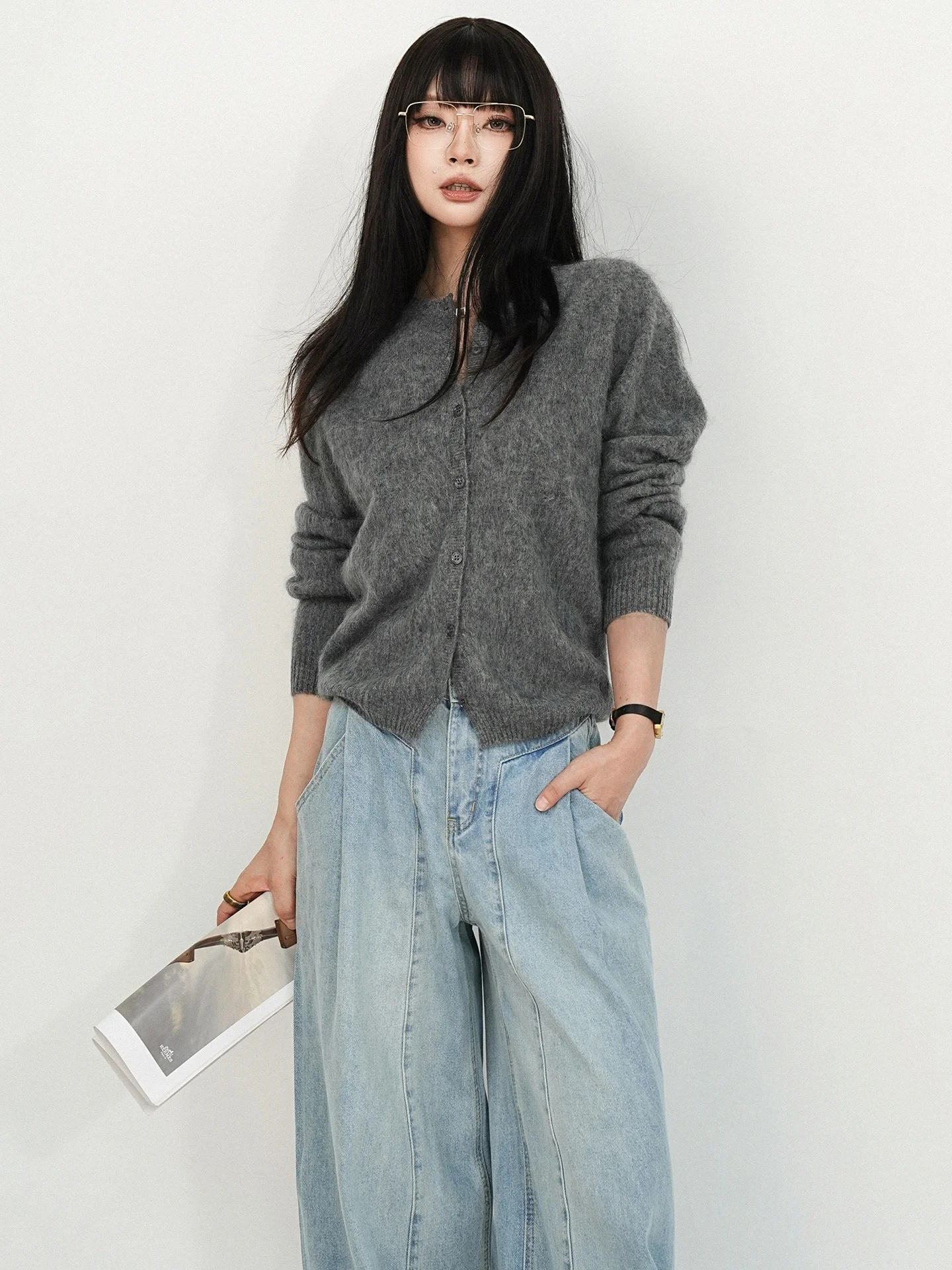 QCEO97NEW Women's Knitted Cardigan V-Neck Long Sleeve Soft Cashmere Fleece Warm Citywalk Autumn Fashion Simple Style