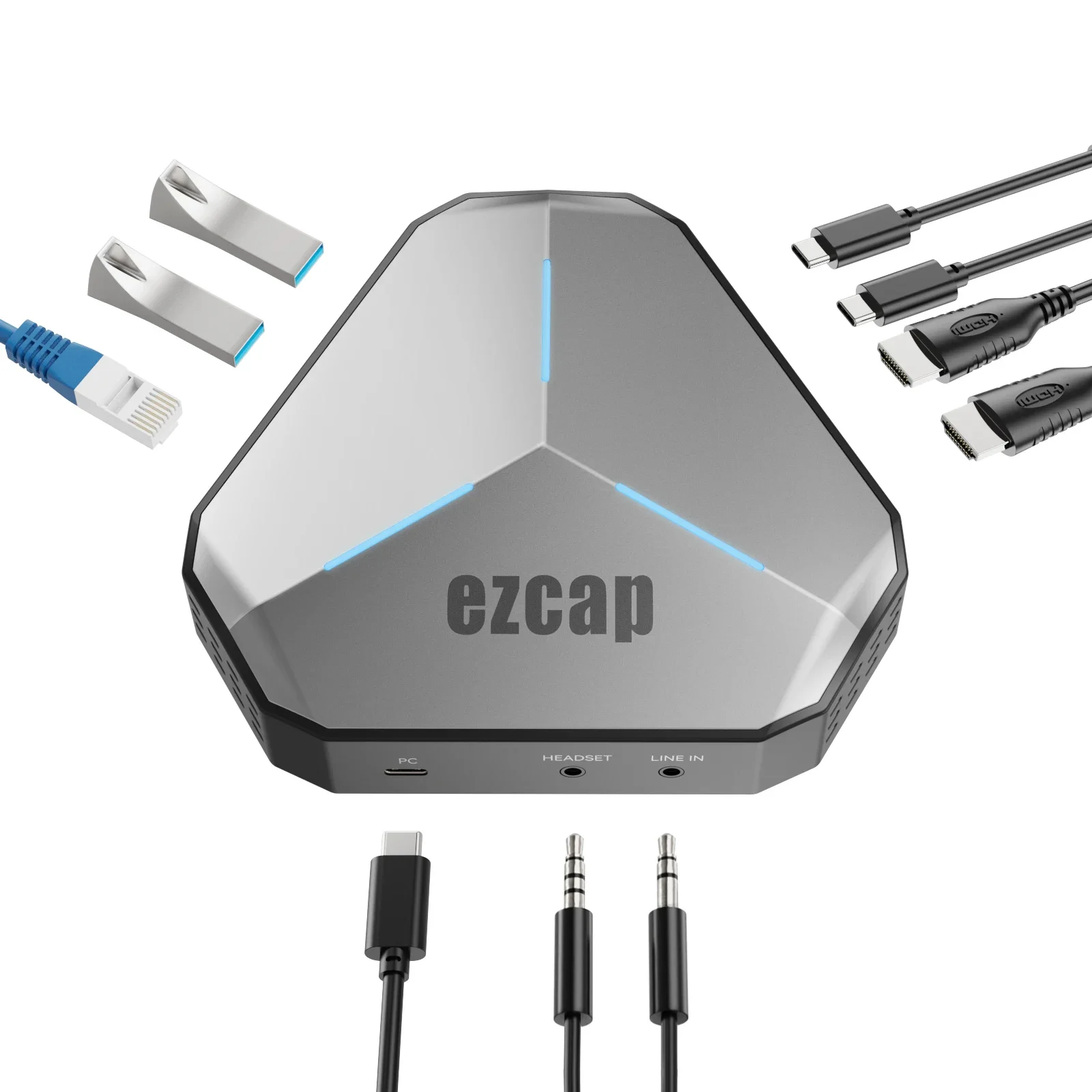 Ezcap368 HDMI Video Capture Card Type C DP 4K60/1440P144/1080P240 Record with Audio Mix ,PD Charge, Line in Headset USB3.0 Port