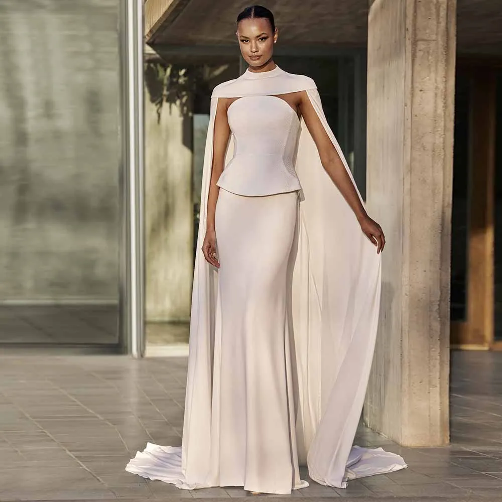 Classic Women's Dresses Trend 2025 Jersey Sheath/Column Wedding Party Dresses Ivory Strapless Cloak Tailing Civil Wedding Dress