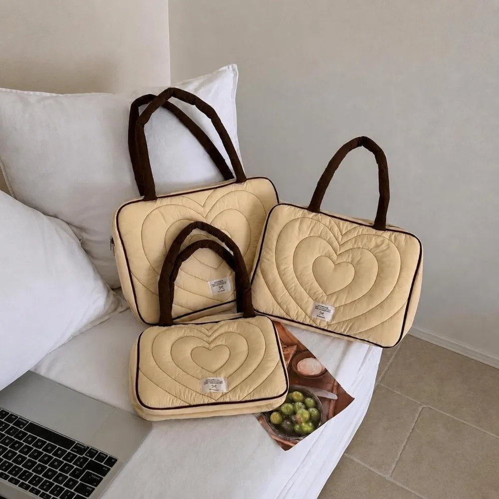 Quilted Laptop Shoulder Bag Padded Protection 11 13 14 15 15.6 16 Inch Notebook Pouch Ultralight Heart Embroidery Laptop Bag