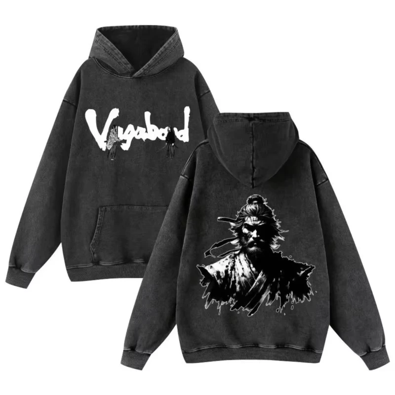 Japan Anime Vagabond Musashi Miyamoto Printed Hooded Men Manga Cotton Hoodies Casual Vintage Streetwear Harajuku Male Sweatshirt