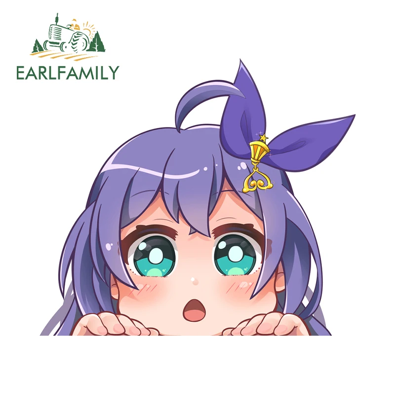 EARLFAMILY 13cm x 11.4cm Anime Girl Peeking Car Stickers Kawaii Eyes Amusing Open Mouth Accessories Waterproof Custom Decals