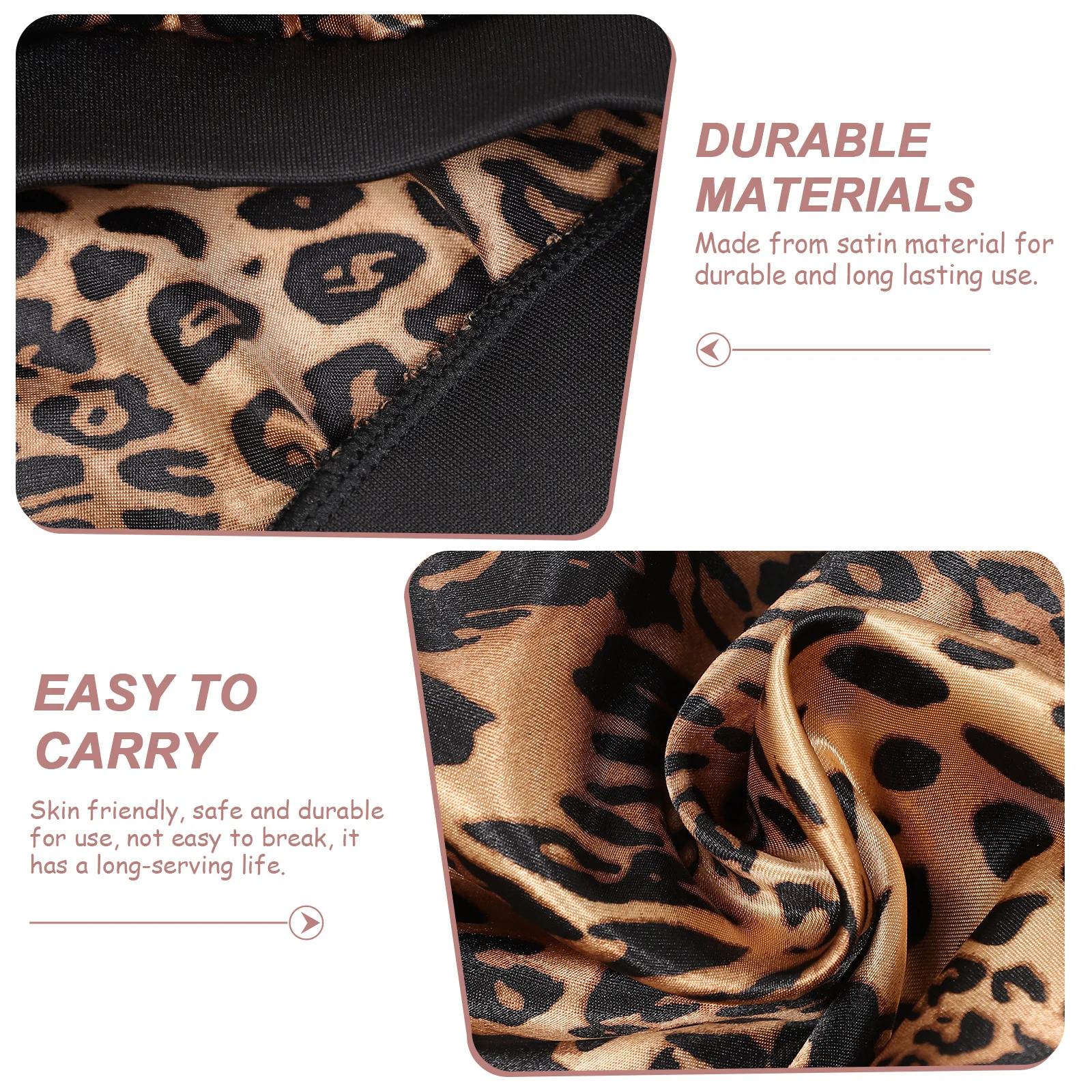 1Pcs Stretchy Sleeping Cap Satin Long Tube Wide Brim Hair Bonnet Protective Hair Loss Cap Comfortable Leopard Design