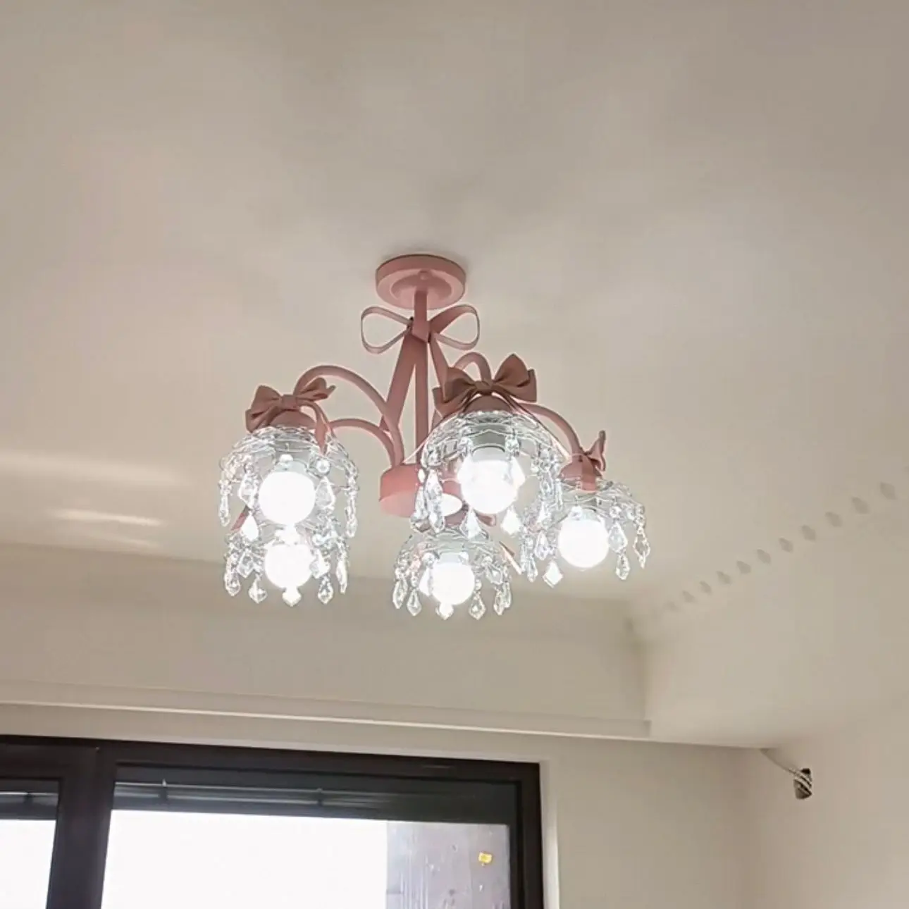 Princess  bedroom chandelier girl children's room girl bow  living room restaurant cute cream crystal lamp
