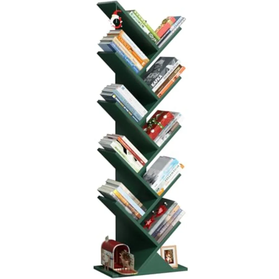 

10 Tier Tree Book Shelf Floor Standing Wood Bookshelf for Narrow Space Storage Organizer Bookshelves for Books/CDs/Magazine Boo