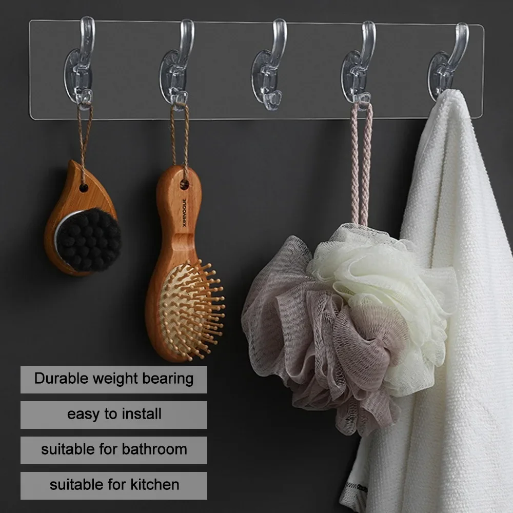 1/3/5/6 Row Transparent Wall Hooks For Hanging On The Wall Hat Clothes Coat Hanger Towel Holder Door Hook Bathroom Storage Rack