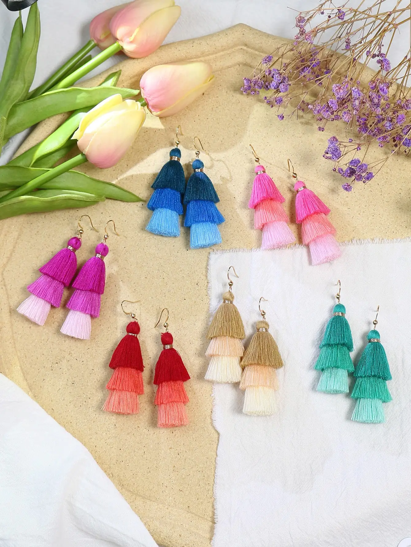 Bohemian Holiday Style Earrings Multi Layered Tassel Pendant Colorful Jewelry Set Women's Earrings