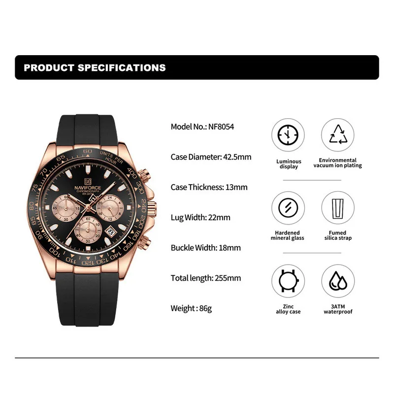 NAVIFORCE Watches for Men Business Luxury Waterproof Luminous Mens Watch Silicone Strap Chronograph Wristwatch Relogio Masculino