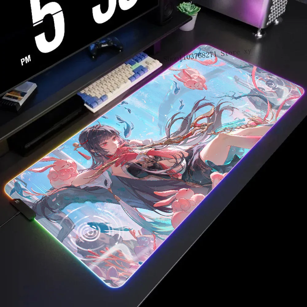 

Lingsha Honkai Star Rail Girl Mousepad XXL RGB Gaming Mouse Pads HD Black Gamer Accessories Large LED