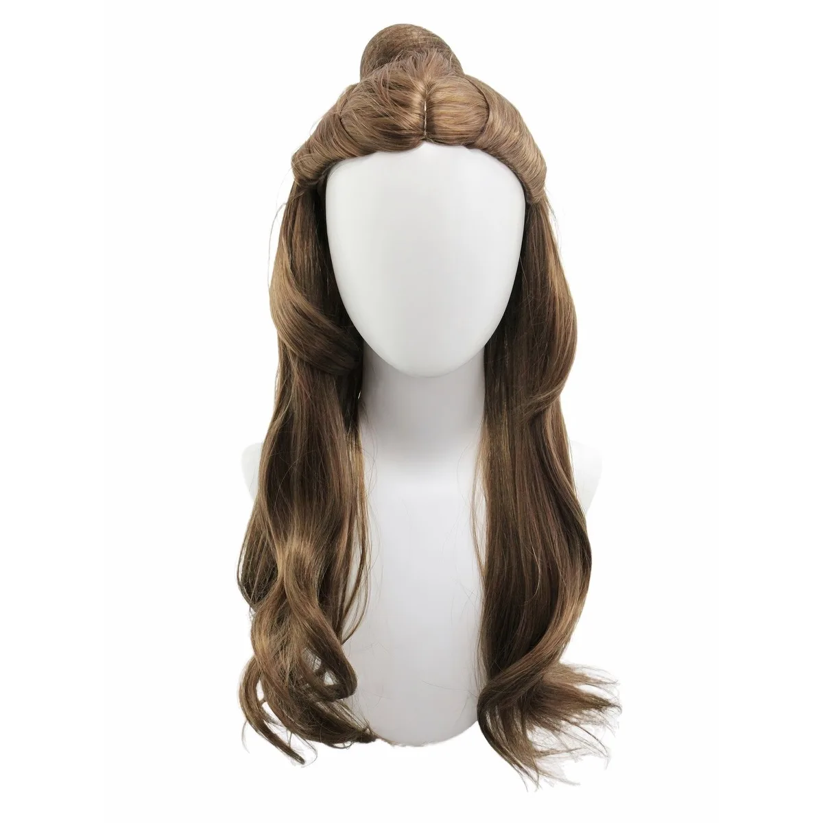 Anxin Brand Synthetic Fiber Wig: Brown Gradient Elegant Updo Braided Hair with Large Waves, Long Hair Style with Small Bun on Top and Side Braids, Naturally Curly Hair with Soft Texture; Made of High-Quality Synthetic Fiber Material, Comfortable to Wear and Easy to Manage; Suitable for Adult Women's Cosplay Princess Character Recreation, Daily Elegant Wear, and Party Gentle Dressing as a Fashionable Item