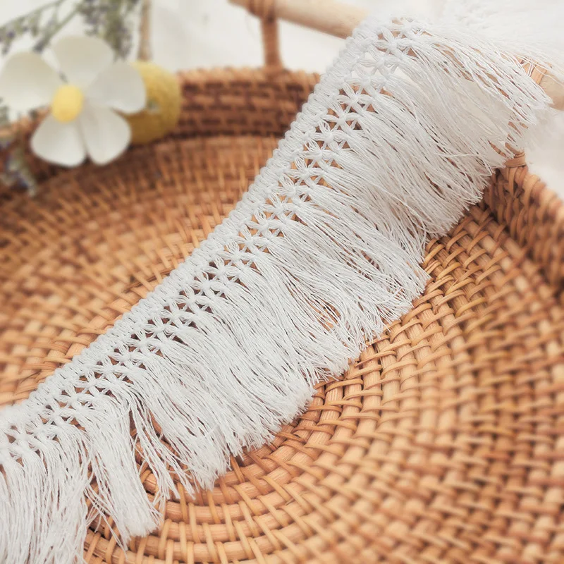 Finiture in pizzo di cotone fatte a mano, accessori con frange di nappe, abbigliamento beige, tende, tavolo, maglione, decorativo, fai da te,