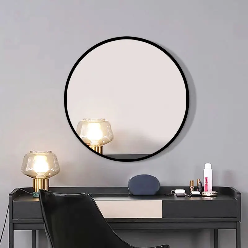 Espejo templado Espejo circular de pared de 28" para baño, espejo redondo negro para pared, espejo redondo colgante de 20 pulgadas para sala de estar,