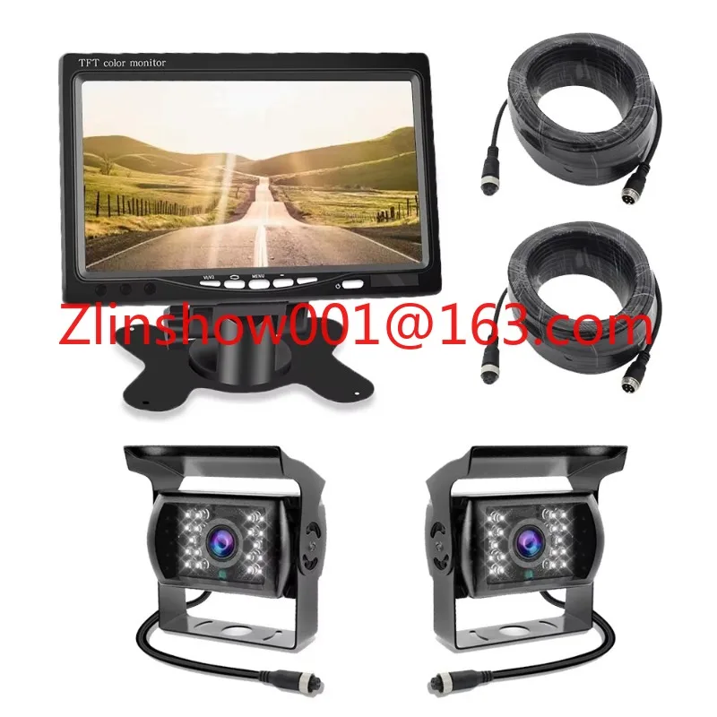 720P 7 Inch LCD HD Monitor Night Vision Front Rear View Reversing Backup Camera Dual View Driving Security System Kit for Truck