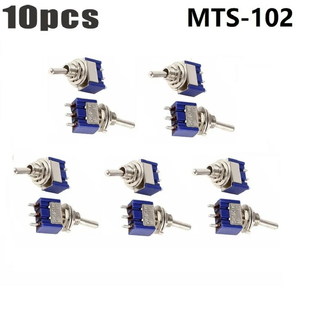 MTS-102 10pcs SPDT For Toggle Switch ON/ON 3-Pin 6A 125V AC 1/4 Inch Panel Mount Miniature Switch for Electronic Projects