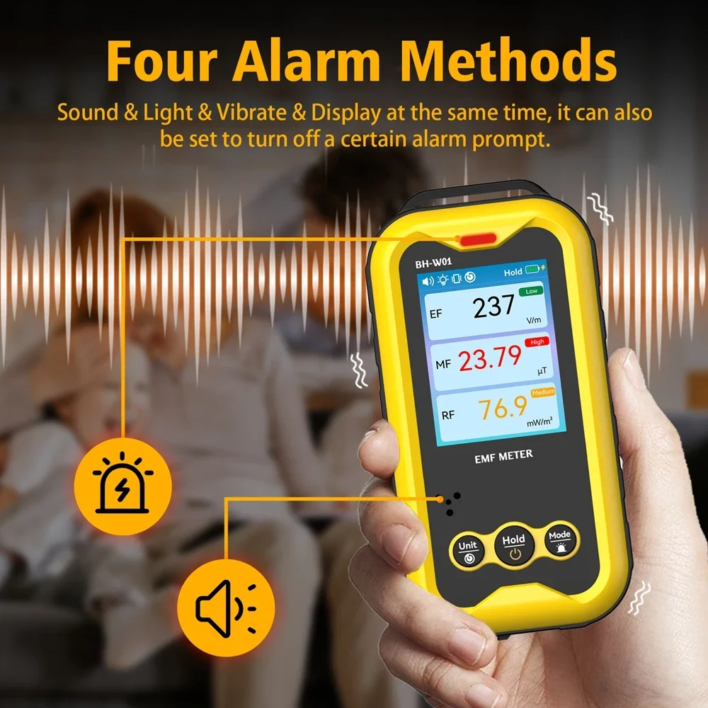 3in1 EMF متر المجال الكهربائي المجال المغناطيسي RF كاشف إشعاع في الوقت الحقيقي منحنى الرسم البياني اختبار الإشعاع الكهرومغناطيسي إنذار #4