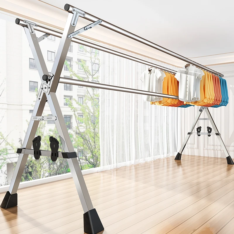 

Folding drying rack floor-to-ceiling indoor household balcony bedroom non-rusty outdoor cool telescopic rod type quilt drying
