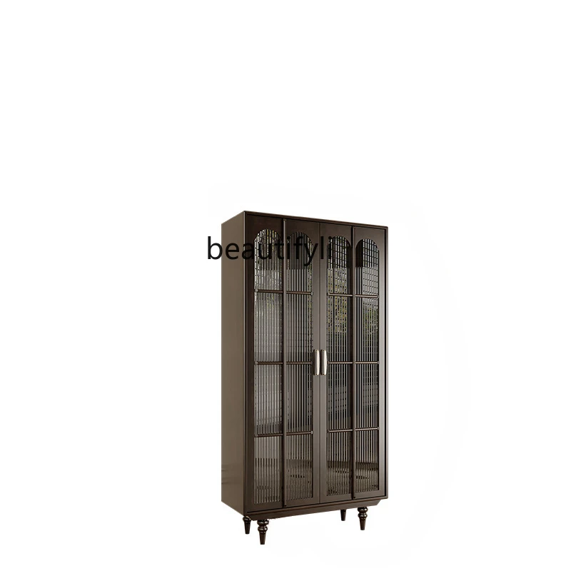 French-Style Solid Wood Household Dust-Proof Bookcase Storage Cabinet with Glass Door Display Cabinet Study Furniture