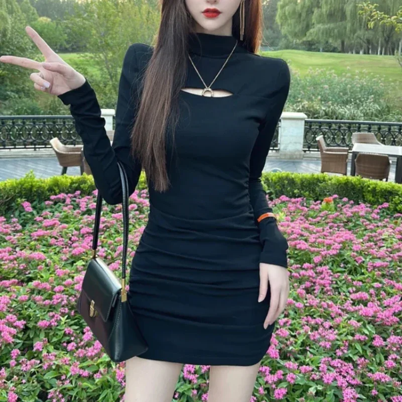 Female Dress Trend Black Sexy Women\'s Long Sleeve Dresses Chic and Elegant Pretty Beautiful Beach Kpop Thic Luxury Aesthetic Xxl