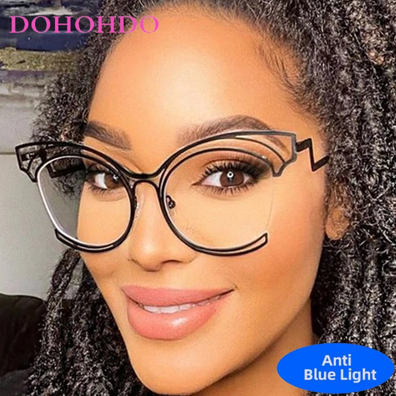 

New Hollow Metal Frame Cat Eye Glasses Blue Light Blocking Women Men Trend Brand Designers Optical Spectacle Computer Eyeglasses