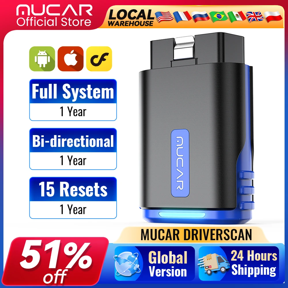 Image of MUCAR DriverScan Auto-OBD2-Diagnosetool, alle Systemdiagnosen, bidirektionale Steuerung, aktives Testöl, SAS, ABS, DPF, 15 Reset für alle Autos