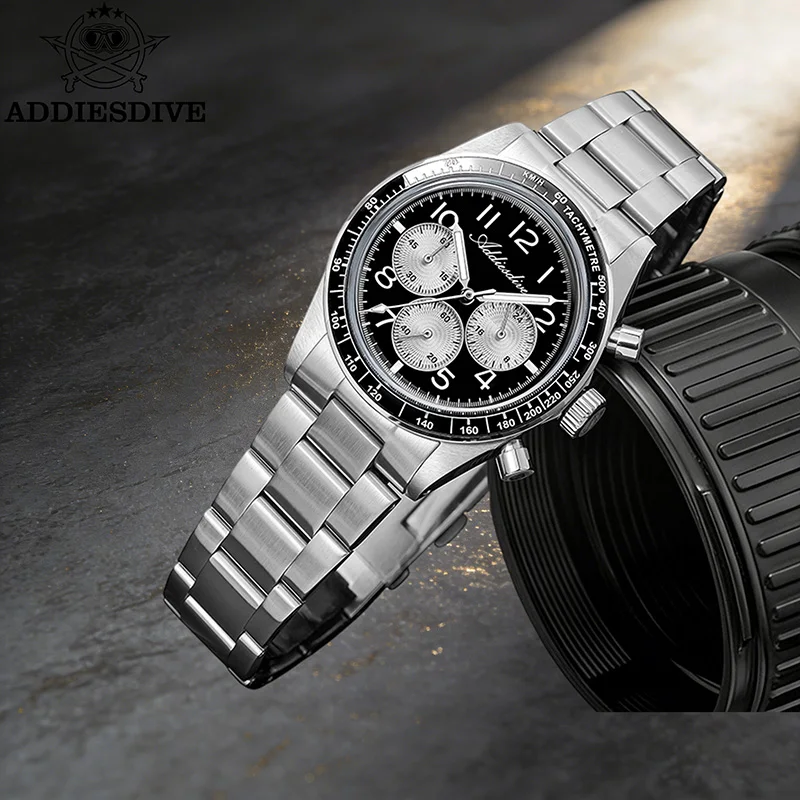 

ADDIESDIVE Quartz Watch For Men Bubble Glass Ceramic Bezel Luminous Personalized Watches 100m Waterproof Stainless Steel Watch