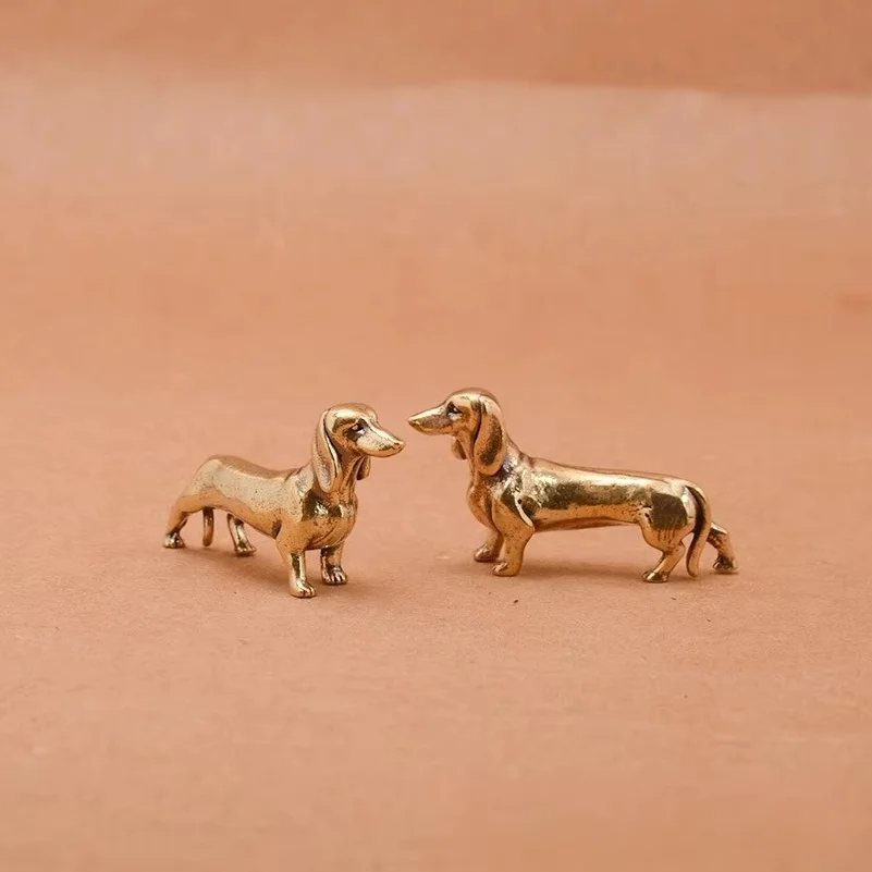 Loyal Brass Dachshund Figurine Long-Body Short-Leg Dog Metal Statue Miniature Tabletop Ornament for Home Decor Crafts Gift