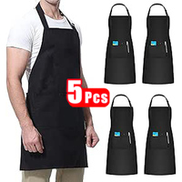 5Pcs Kitchen Cooking Apron Chef Halterneck Apron With Pockets Catering Sleeveless Aprons Men Woman Waiter Apron