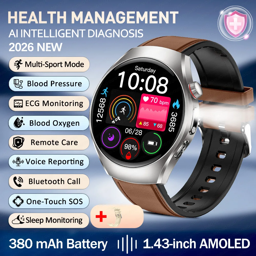 ET460 Smart Watch With LED Flashing Remote Sharing Viewing SOS AMOLED Screen Bluetooth Calling ECG Health Management Smartwatch