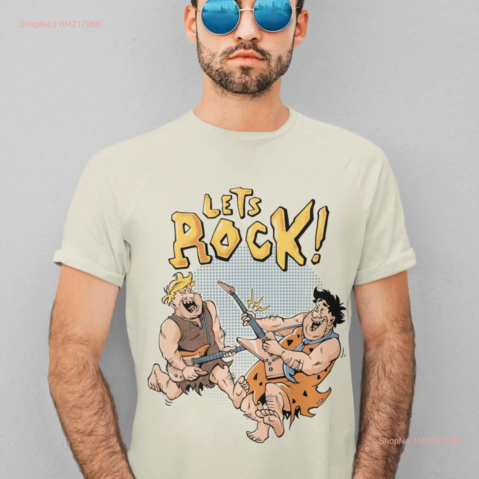 Let's Rock Funny Stone Age Cartoon T Shirt This Year Yabba Dabba Doo Apparel Retro Style long or short sleeves