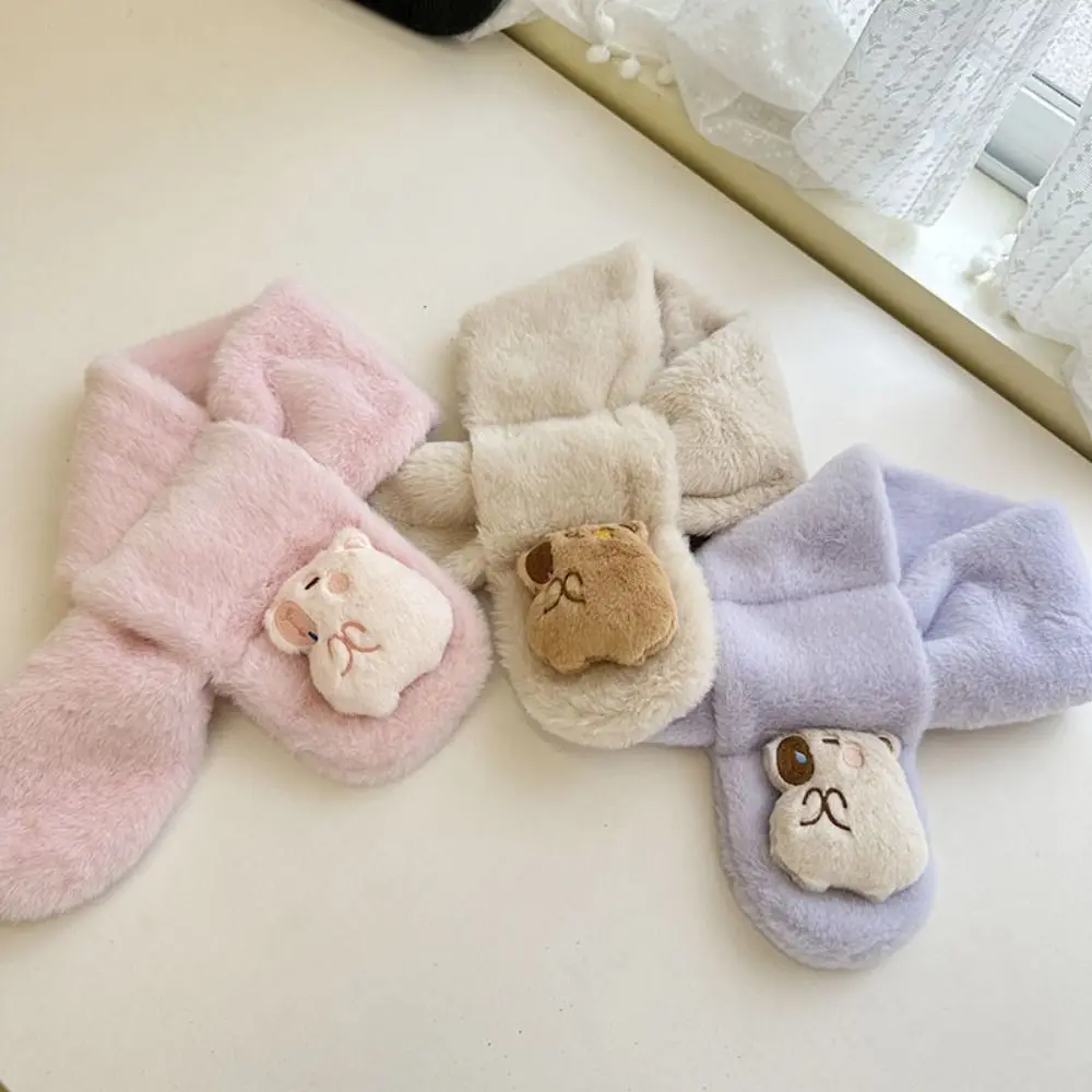 KAPIBALA-Écharpe en peluche Kawaii pour fille, cache-cou croisé épais, en forme de lapin, mouchoir chaud pour la présidence, 2 pièces