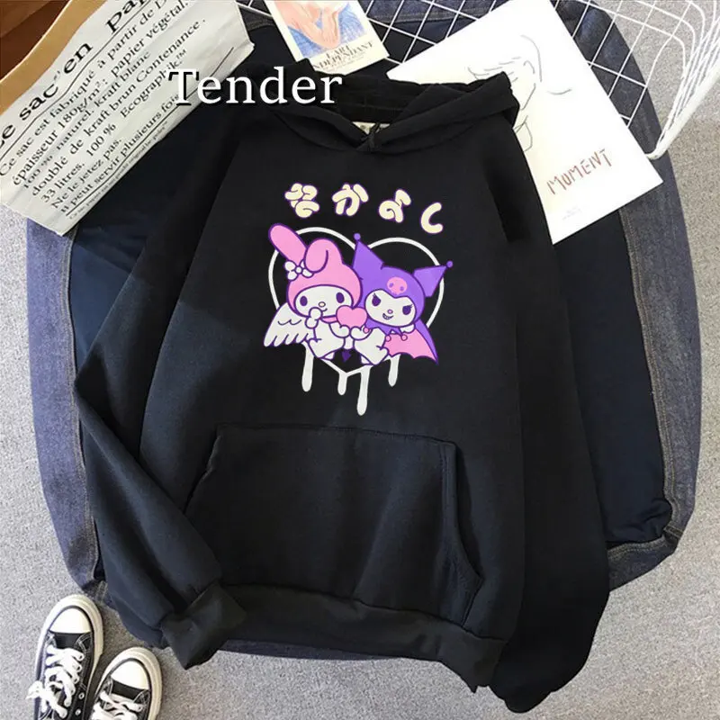 Japanese Streetwear Kuromi Anime Hoodies Clothes My Melody Graphic Sweatshirt Harajuku Kawaii Long Sleeve Women 2024 Top Coat