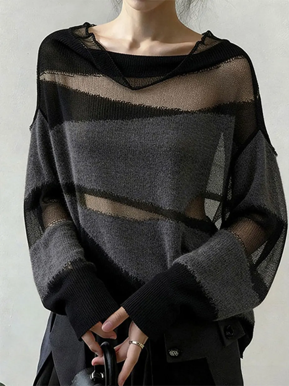 

Black Hollow out Knitted Base Shirt Women's Autumn Winter Beautiful Inner Wear Sweater Elegant Small Top Korean Style Loose Fit