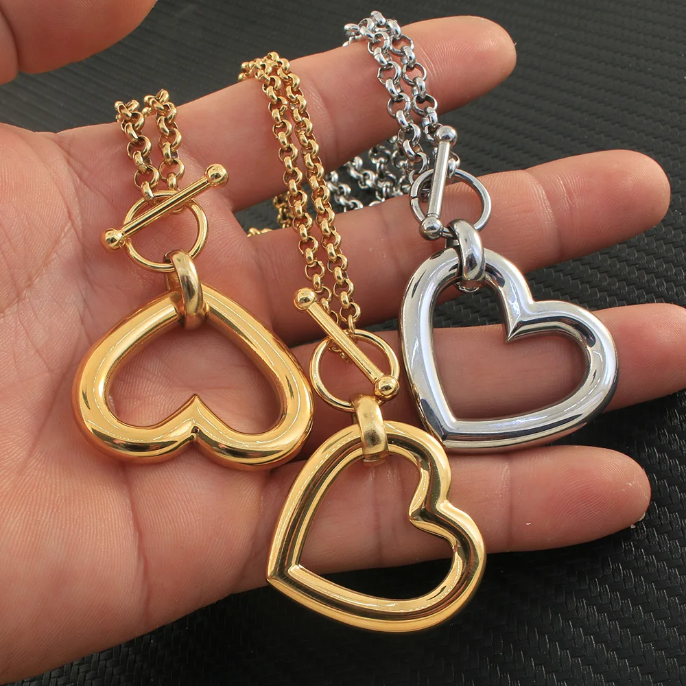 Stainless Steel Jewelry 2 Color Collar Style Fashion Necklaces Pendant Heart For Women Bijoux En Acier Inoxydable Femme NBJZANAH