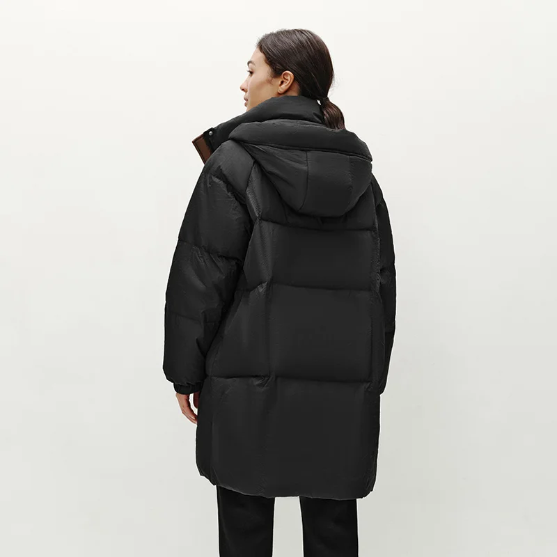 Semir Daunenjacke für Damen, lang, mit Kapuze, schwarzer Mantel, 2025, Winter, neue lockere Oberbekleidung, modischer Damen-Daunenmantel