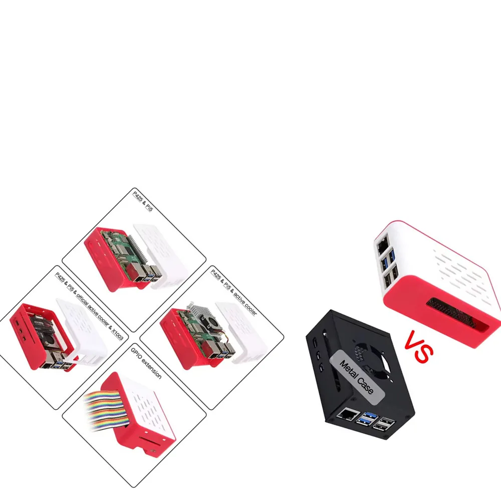 for Raspberry Pi 5 ABS Case Support Active Cooler & X1003 PCIe to M2 NVMe Shield Wall Mountable