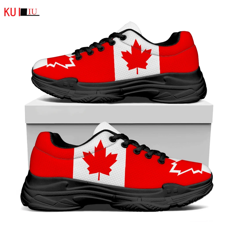 KUILIU Fashion Canada Flag Print Women's Sneakers Increasing Shoes Thick Platform Breathable Mesh Casual Shoes Dropshipping