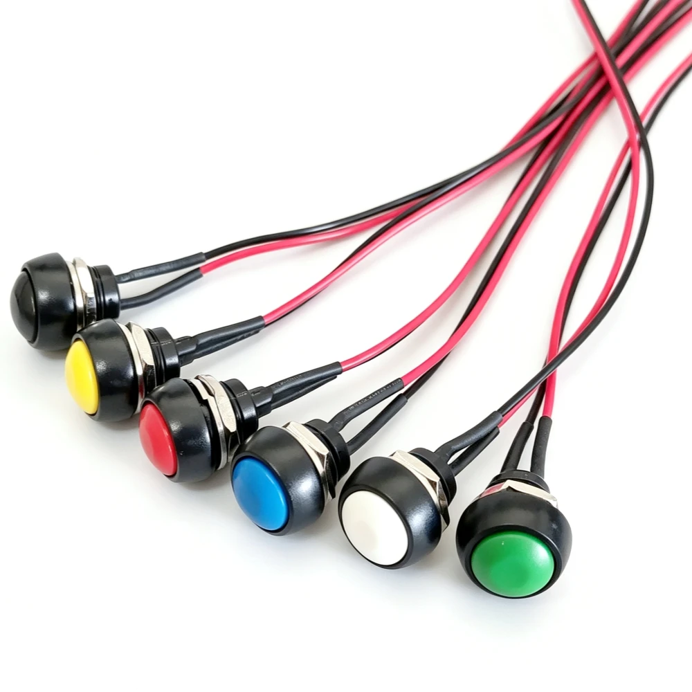 5PCS 12mm Momentary Push Button Switch Waterproof Mini Round Self Reset PBS-33B With Pre Wired Leads On Off for Arduino DIY