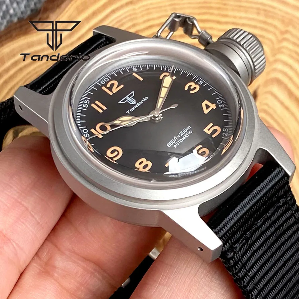 Tandorio 36mm Military NH35A PT5000 20Bar Dive Sandblasted Automatic Men Watch Domed Sapphire Crystal Crown Guard Luminous