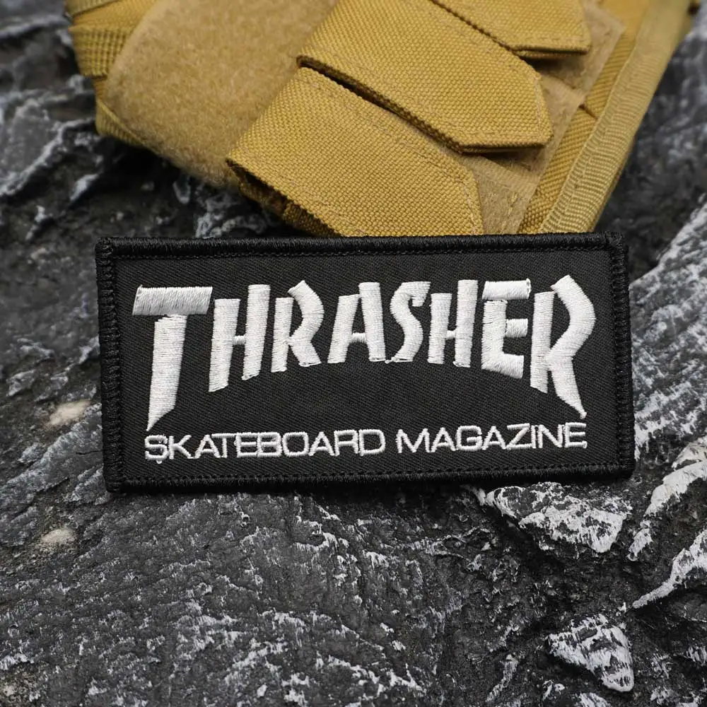 Thrasher Embroidered Patch with merrow border, Sewable Applique for Clothing and Accessories