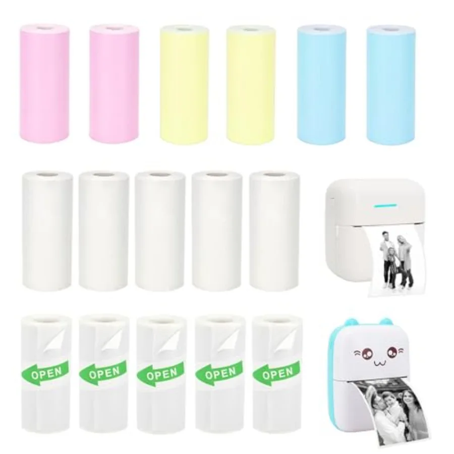 Mini Printer Paper Rolls Set with Stickers